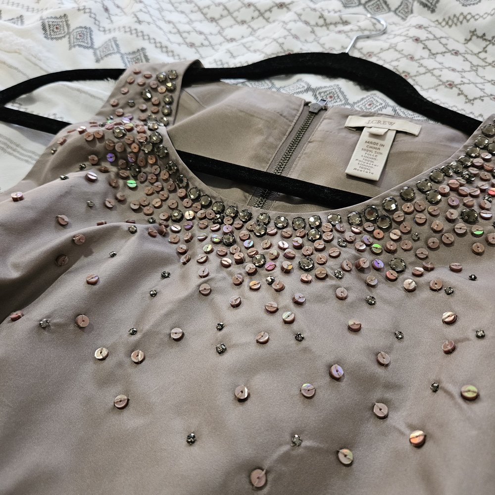 Vintage J.Crew Embellished Silk Scoop Neck